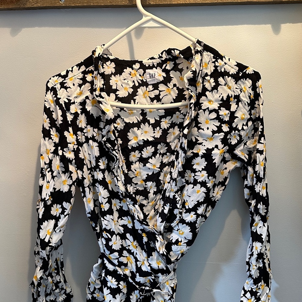 Floral Wrap Dress - Black and White